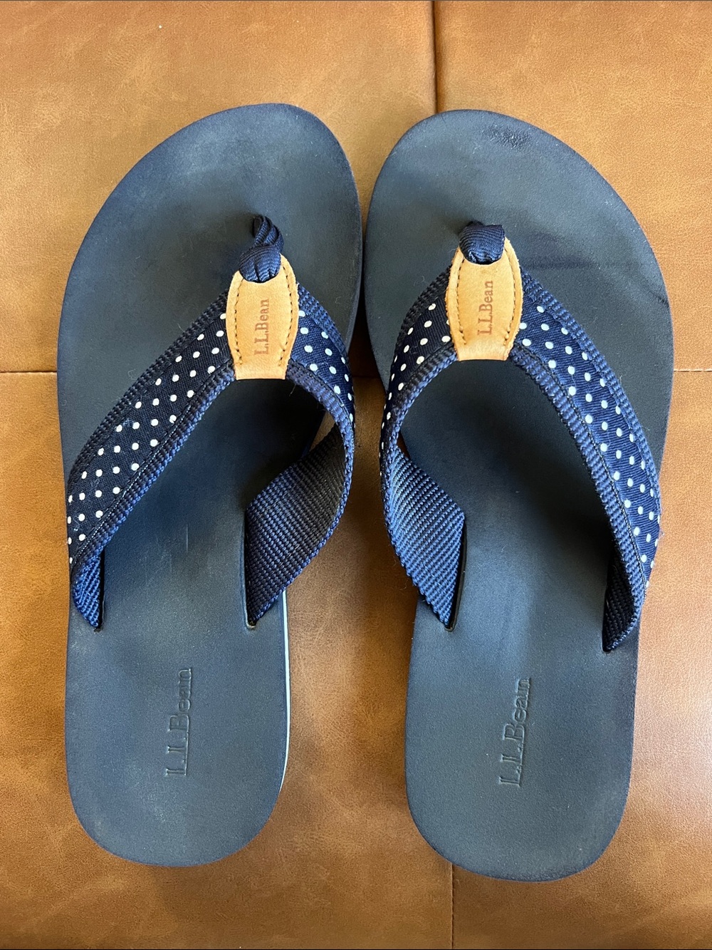 L.L. Bean Navy Polka Dot Women’s Flip Flop Sandals